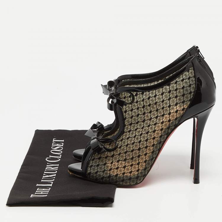 مملوكة مسبقًا Christian Louboutin Black Lace and Patent Leather Empiralta Booties Size 38.5