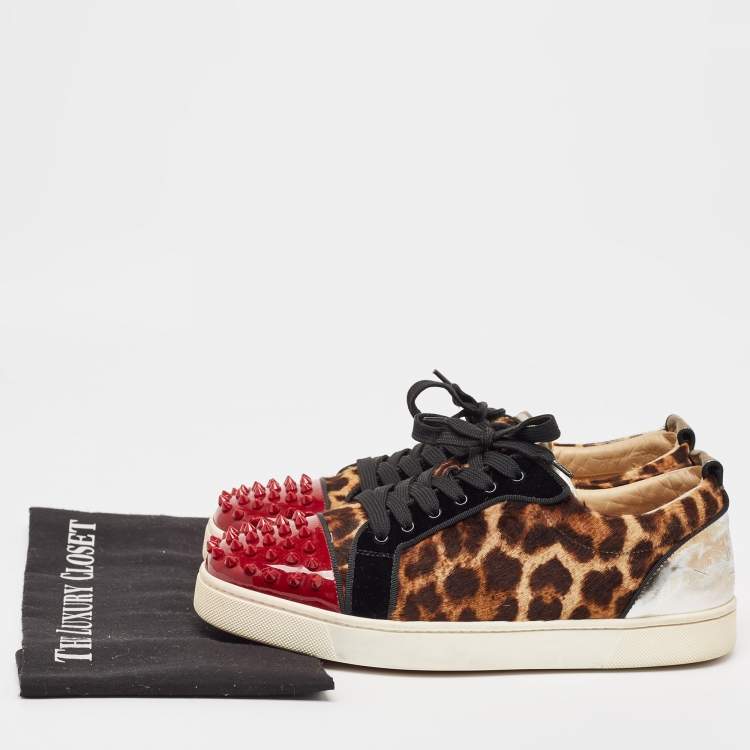 Pre Owned Christian Louboutin Multicolor Calf Hair and Leather Low Top Sneakers Size 41.5