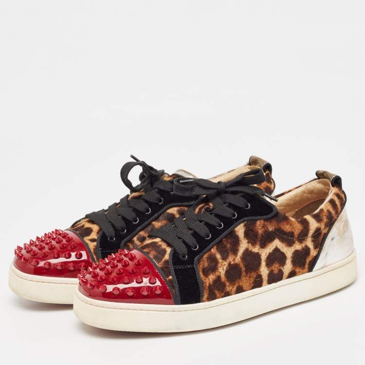 Pre Owned Christian Louboutin Multicolor Calf Hair and Leather Low Top Sneakers Size 41.5