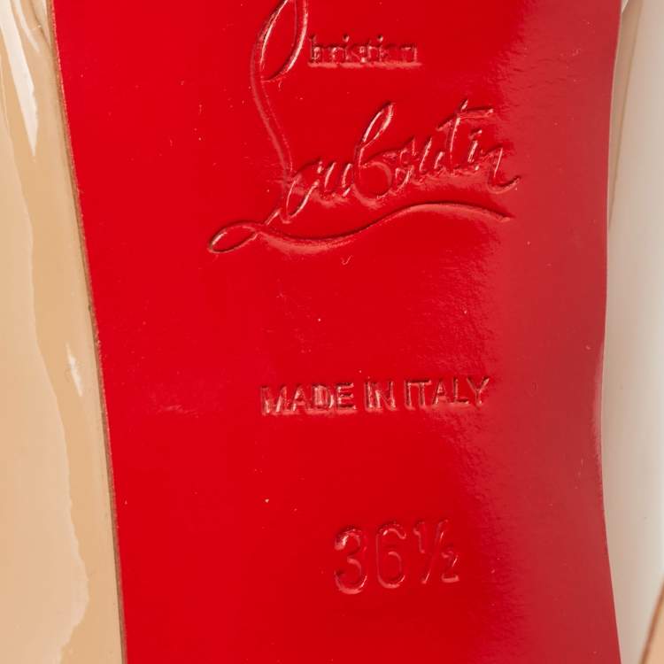 Pre Owned Christian Louboutin Beige Patent Leather Lady Peep Pumps Size 36.5