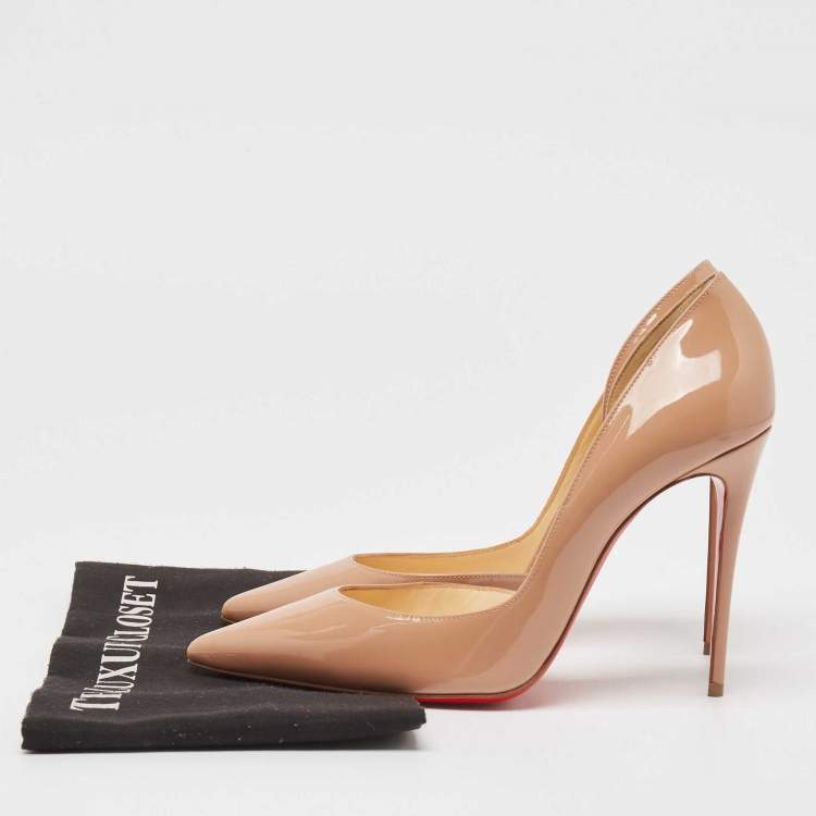 Pre Owned Christian Louboutin Beige Patent Iriza  Pumps Size 39