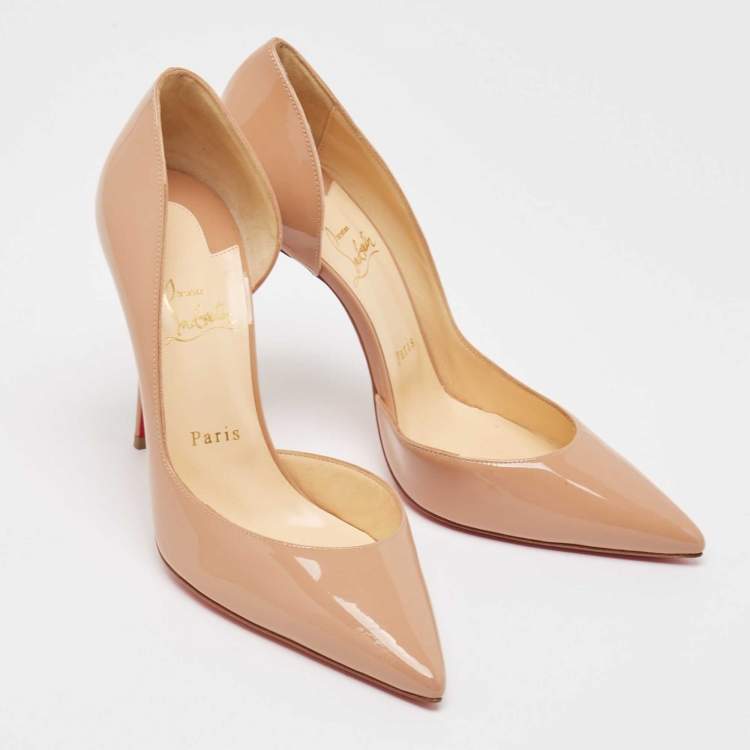Pre Owned Christian Louboutin Beige Patent Iriza  Pumps Size 39