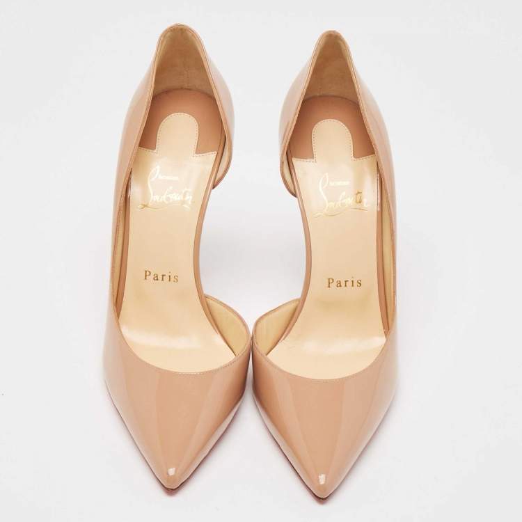 Pre Owned Christian Louboutin Beige Patent Iriza  Pumps Size 39