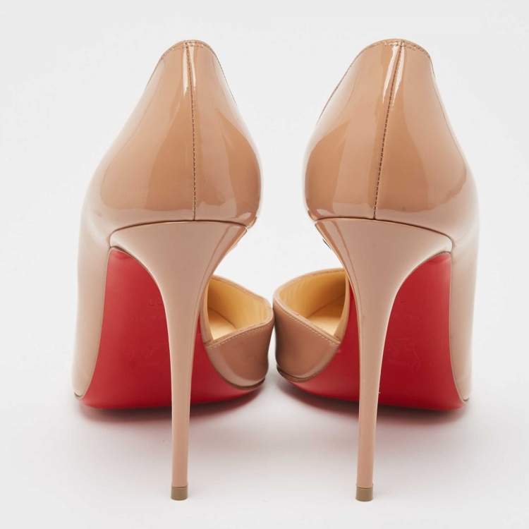 Pre Owned Christian Louboutin Beige Patent Iriza  Pumps Size 39