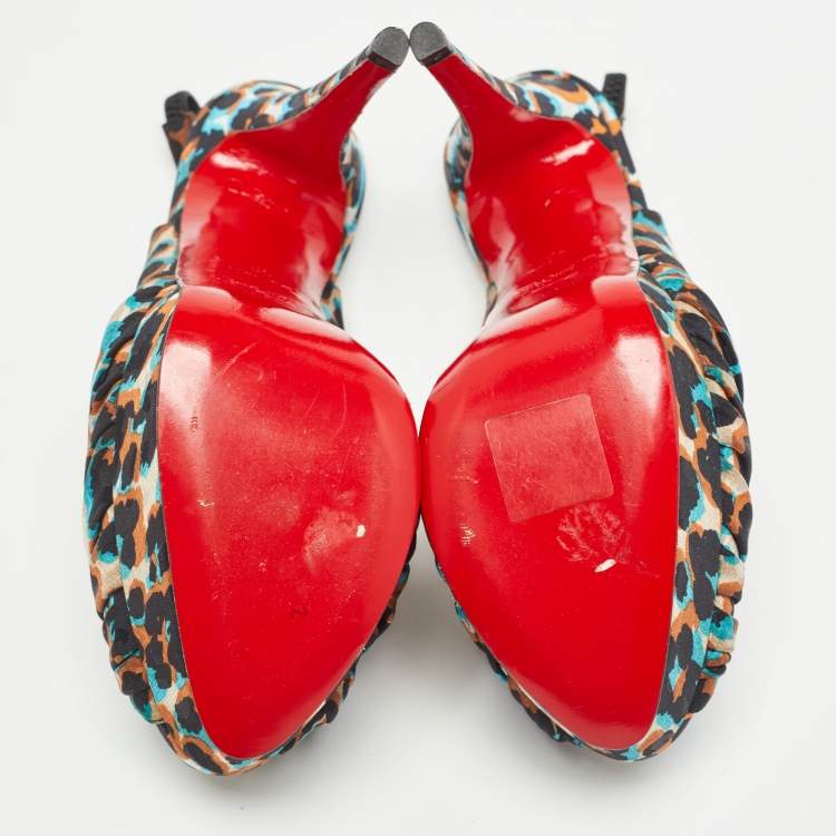 مملوكة مسبقًا Christian Louboutin Multicolor Printed Canvas Jenny Platform Slingback Pumps Size 38