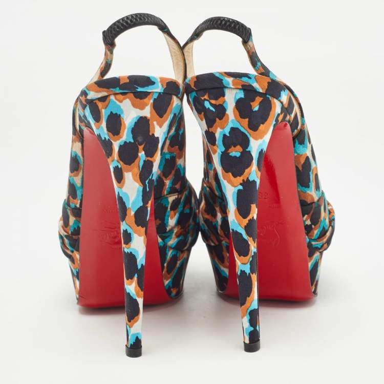 مملوكة مسبقًا Christian Louboutin Multicolor Printed Canvas Jenny Platform Slingback Pumps Size 38