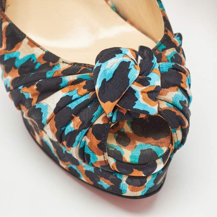 مملوكة مسبقًا Christian Louboutin Multicolor Printed Canvas Jenny Platform Slingback Pumps Size 38