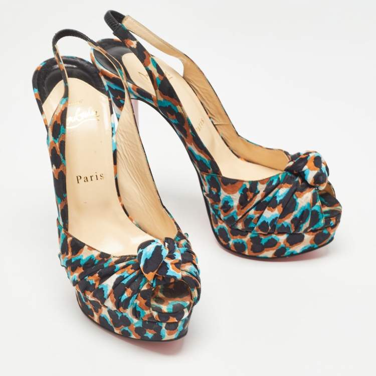مملوكة مسبقًا Christian Louboutin Multicolor Printed Canvas Jenny Platform Slingback Pumps Size 38