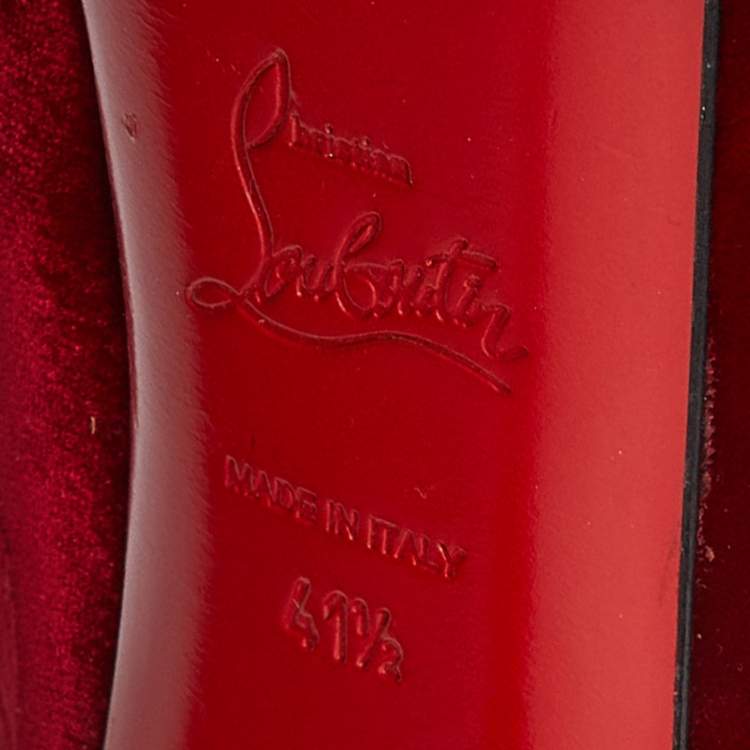Pre Owned Christian Louboutin Red/Black Velvet and Ostrich Leg Strass Calypso Pumps Size 41.5