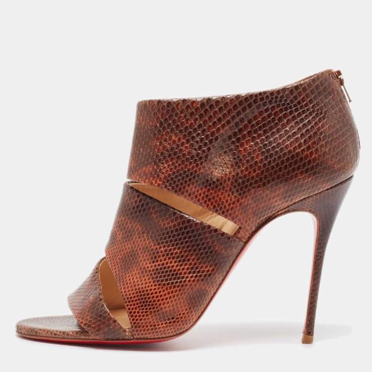 Pre Owned Christian Louboutin Brown Karung Leather Cachottiere Sandals Size 37.5