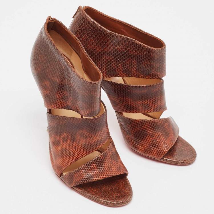Pre Owned Christian Louboutin Brown Karung Leather Cachottiere Sandals Size 37.5