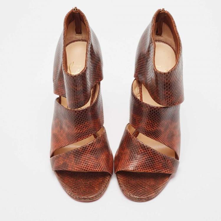 Pre Owned Christian Louboutin Brown Karung Leather Cachottiere Sandals Size 37.5