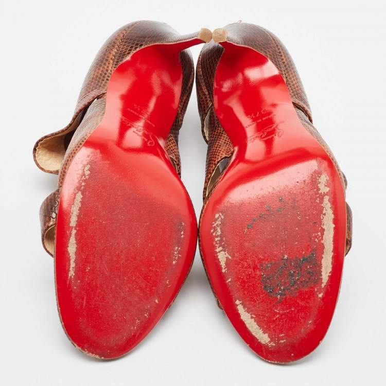 Pre Owned Christian Louboutin Brown Karung Leather Cachottiere Sandals Size 37.5
