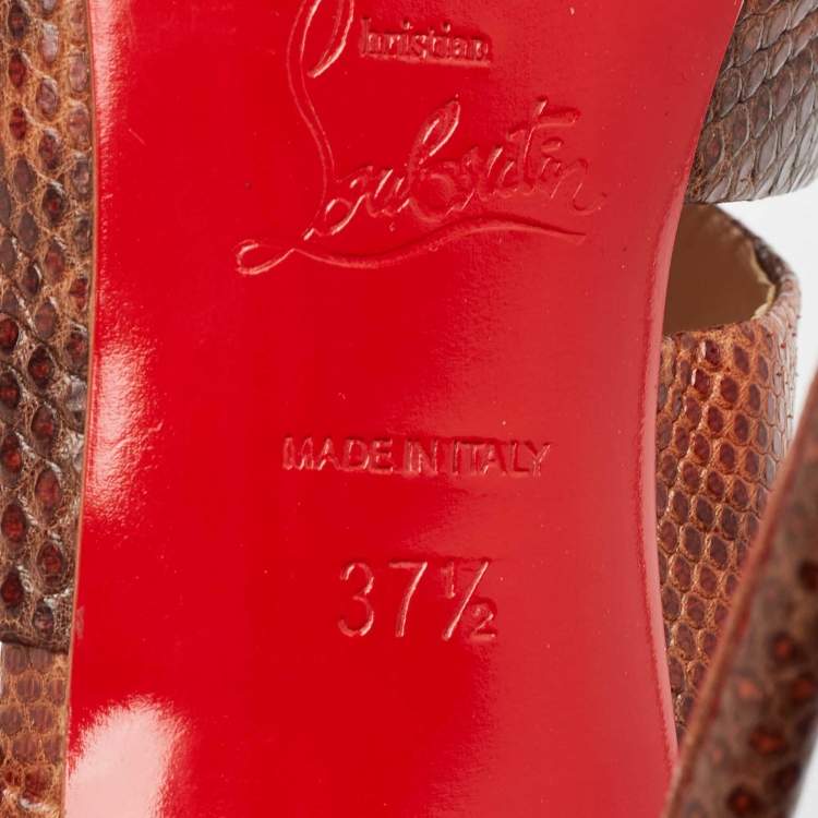 Pre Owned Christian Louboutin Brown Karung Leather Cachottiere Sandals Size 37.5