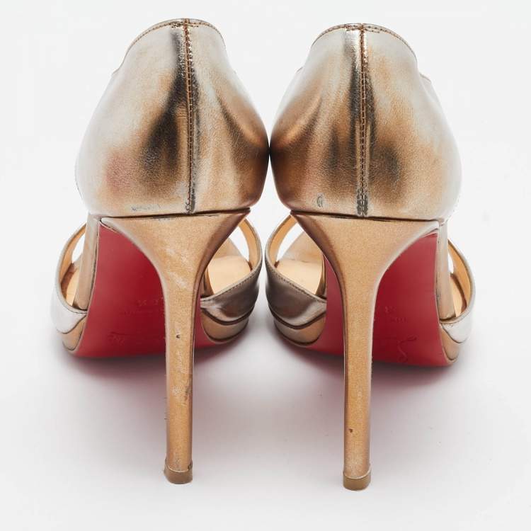 Pre Owned Christian Louboutin Metallic Leather Sandals Size 37.5