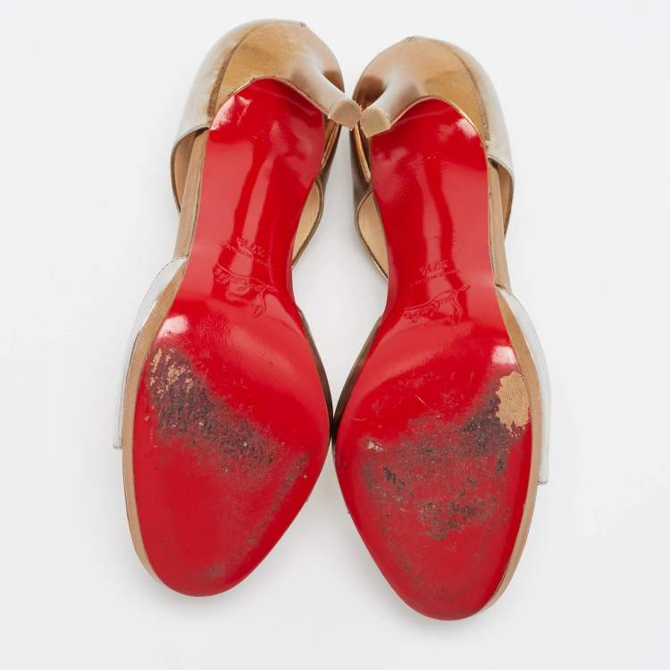 Pre Owned Christian Louboutin Metallic Leather Sandals Size 37.5