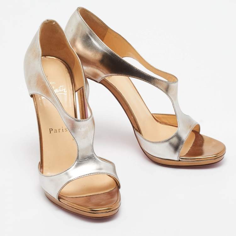 Pre Owned Christian Louboutin Metallic Leather Sandals Size 37.5