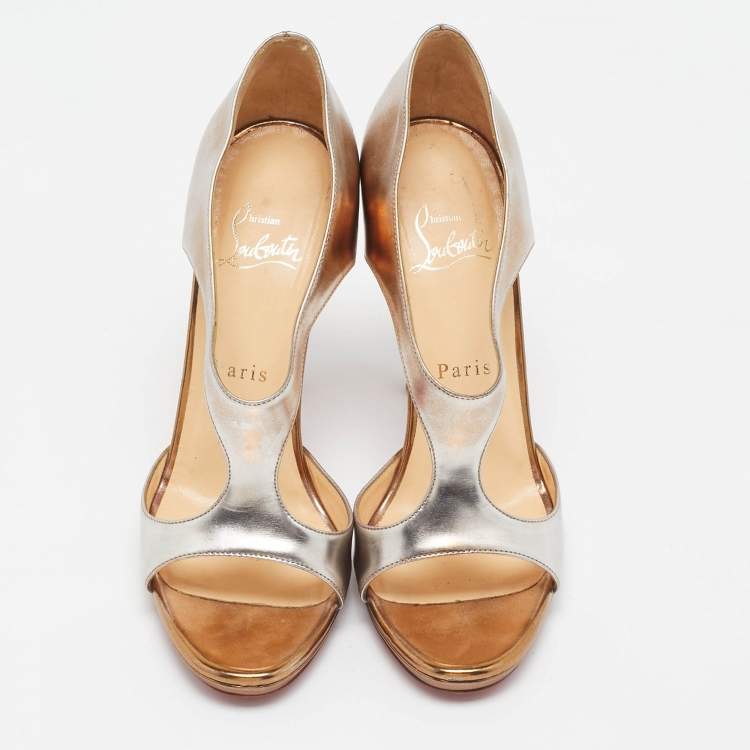 Pre Owned Christian Louboutin Metallic Leather Sandals Size 37.5