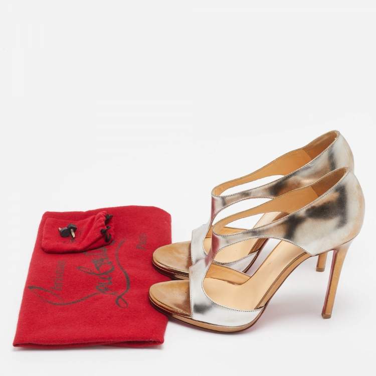 Pre Owned Christian Louboutin Metallic Leather Sandals Size 37.5