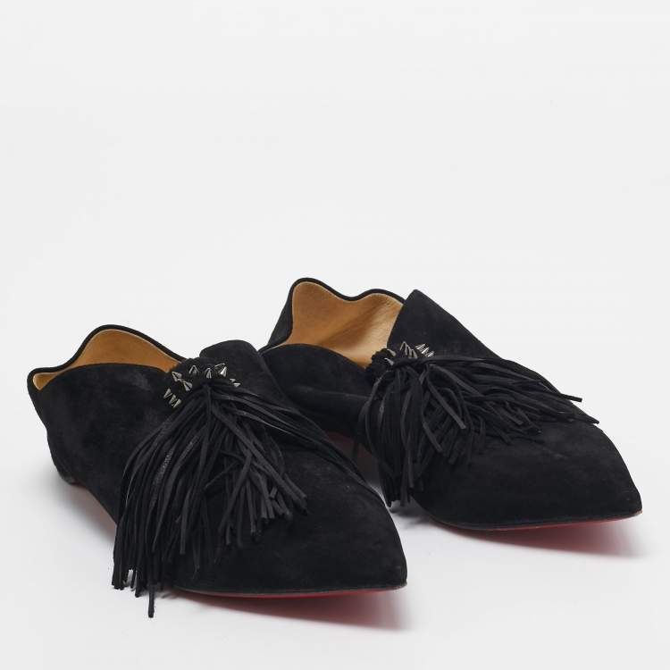مملوكة مسبقًا Christian Louboutin Black Suede Medinana Flats Size 37.5