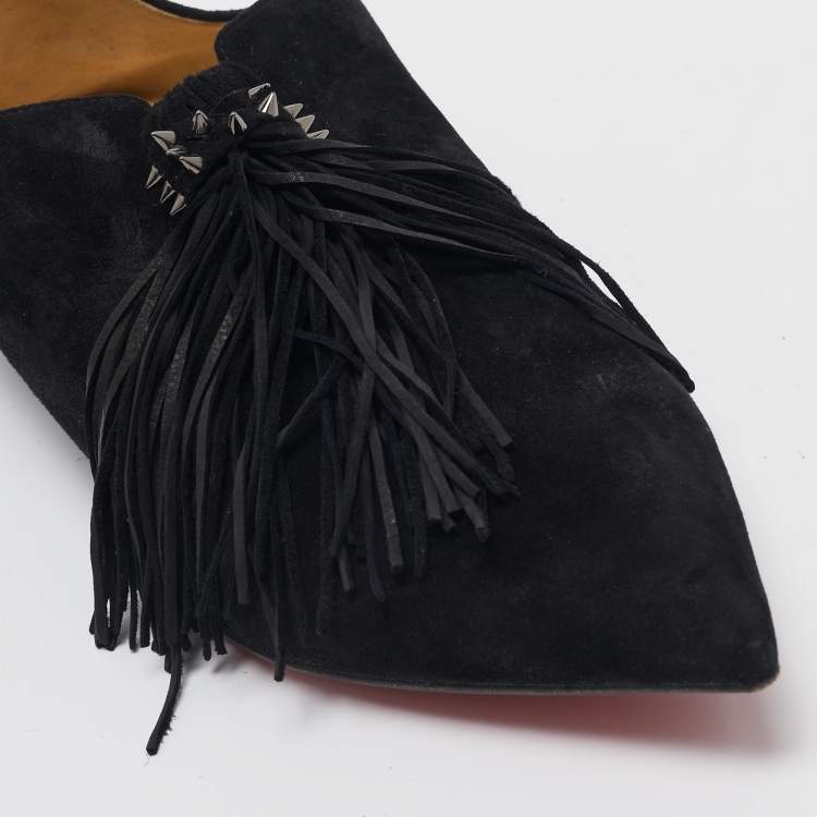 مملوكة مسبقًا Christian Louboutin Black Suede Medinana Flats Size 37.5
