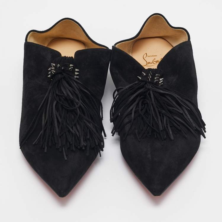 مملوكة مسبقًا Christian Louboutin Black Suede Medinana Flats Size 37.5