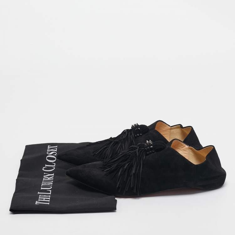 مملوكة مسبقًا Christian Louboutin Black Suede Medinana Flats Size 37.5