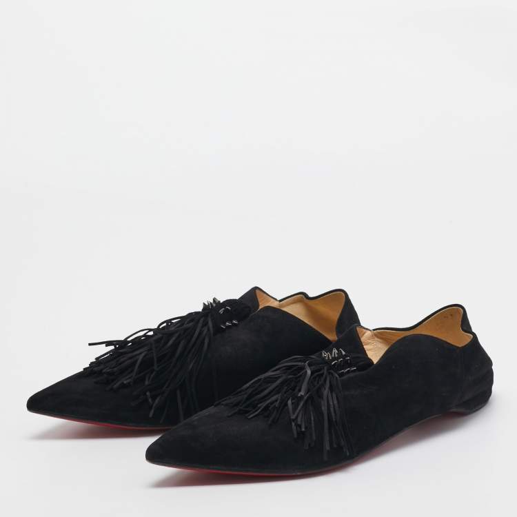 مملوكة مسبقًا Christian Louboutin Black Suede Medinana Flats Size 37.5