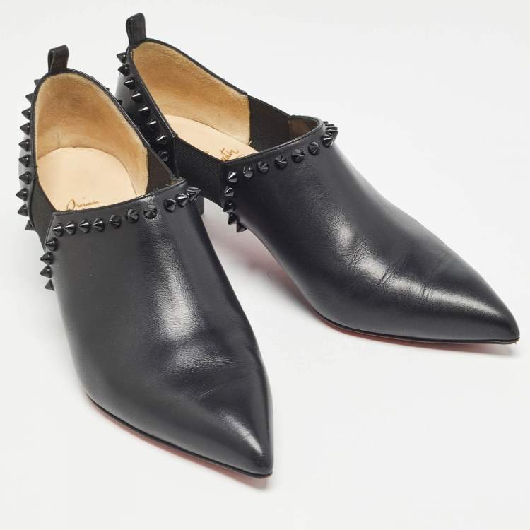 Pre Owned Christian Louboutin Black Leather Vicky Spike Booties Size 37
