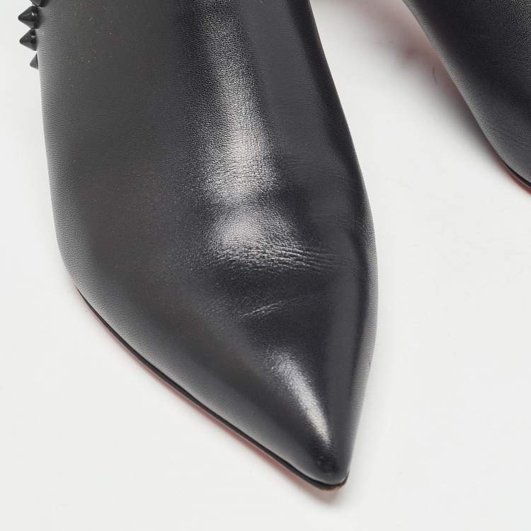 Pre Owned Christian Louboutin Black Leather Vicky Spike Booties Size 37