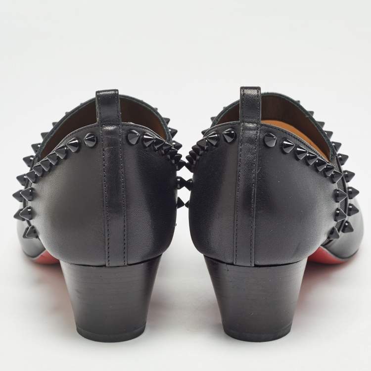 Pre Owned Christian Louboutin Black Leather Vicky Spike Booties Size 37