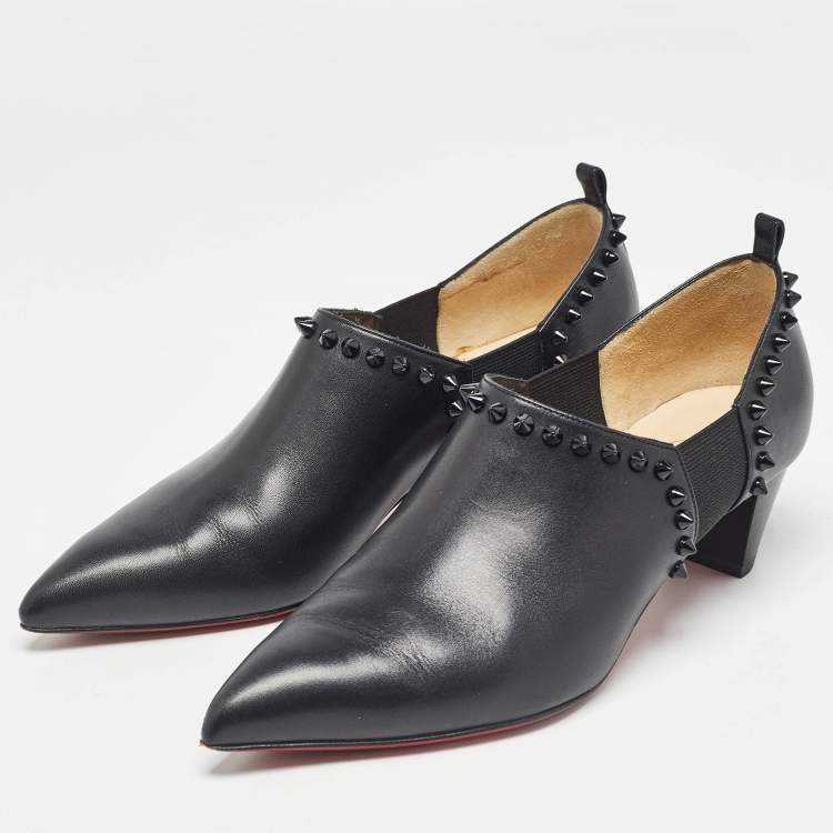 Pre Owned Christian Louboutin Black Leather Vicky Spike Booties Size 37