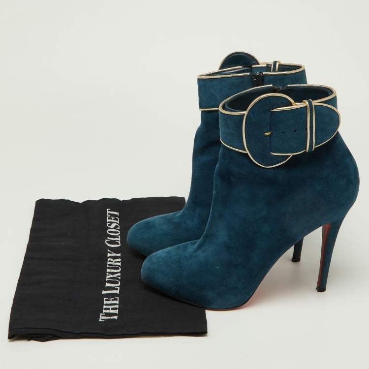 Pre Owned Christian Louboutin Blue Suede Trottinette Ankle Boots Size 41