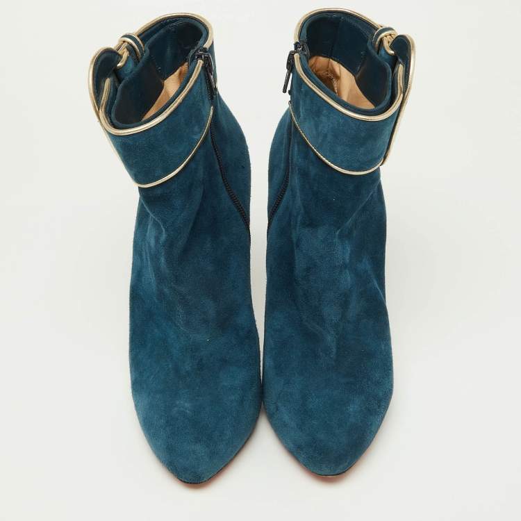 Pre Owned Christian Louboutin Blue Suede Trottinette Ankle Boots Size 41