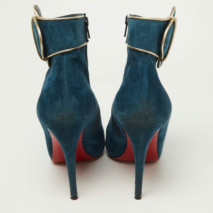 Pre Owned Christian Louboutin Blue Suede Trottinette Ankle Boots Size 41