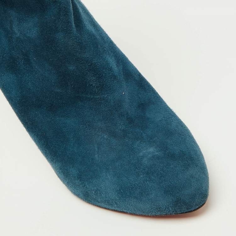 Pre Owned Christian Louboutin Blue Suede Trottinette Ankle Boots Size 41