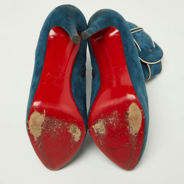 Pre Owned Christian Louboutin Blue Suede Trottinette Ankle Boots Size 41