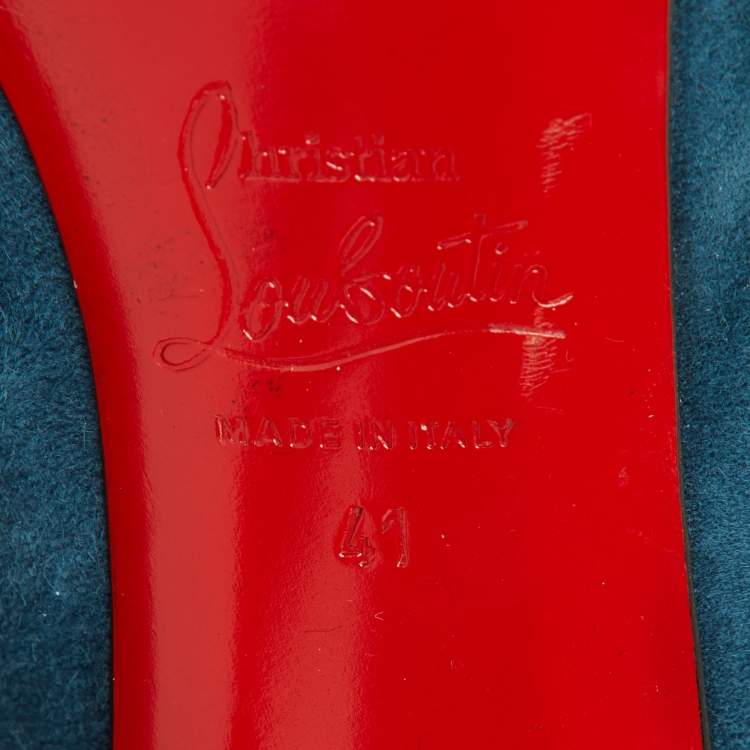 Pre Owned Christian Louboutin Blue Suede Trottinette Ankle Boots Size 41