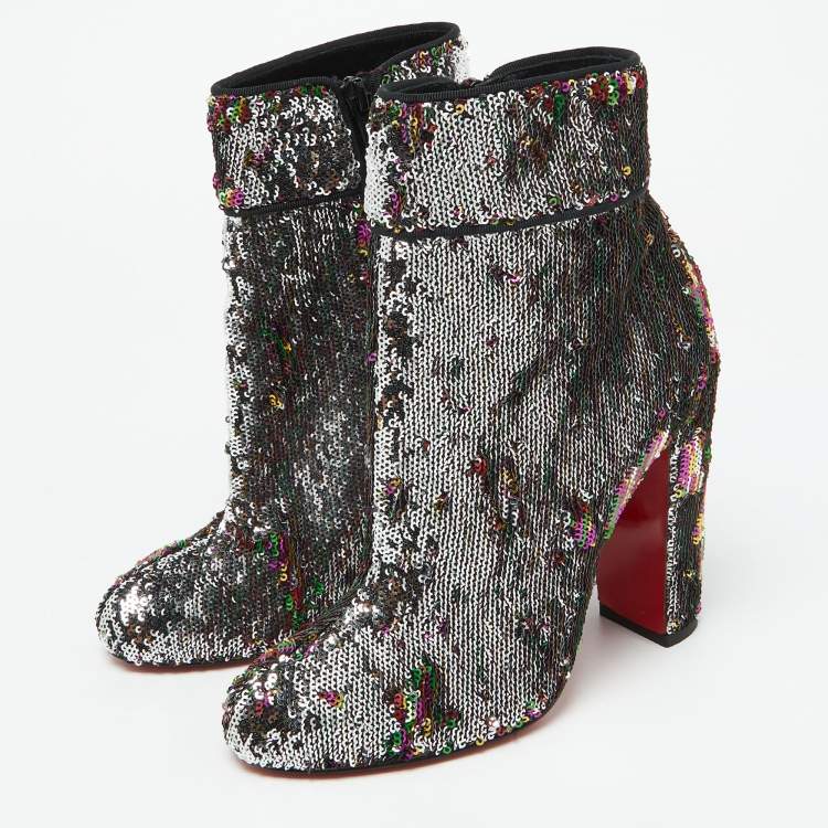 Christian Louboutin Multicolor Sequins Moulamax Round Toe Ankle Boots Size 37