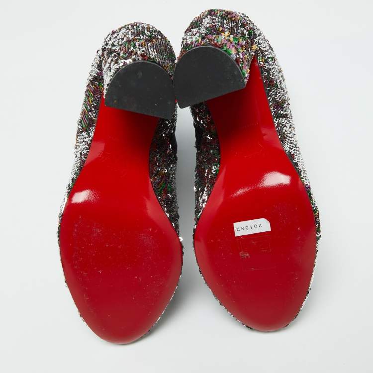 Pre Owned Christian Louboutin Multicolor Sequins Moulamax Round Toe Ankle Boots Size 37