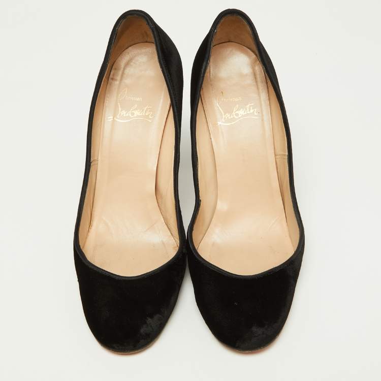 Pre Owned Christian Louboutin Black Velvet Crystal Embellished Heel Round Toe Pumps Size 38