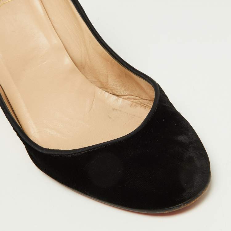 Pre Owned Christian Louboutin Black Velvet Crystal Embellished Heel Round Toe Pumps Size 38