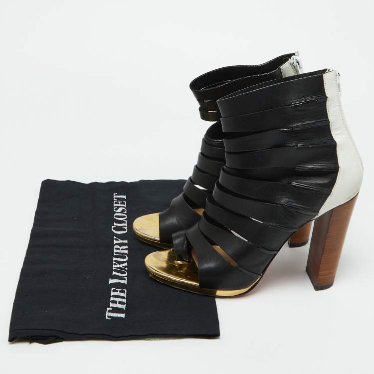Pre Owned Christian Louboutin Tri Color Leather Decoupata Strappy Booties Size 39.5