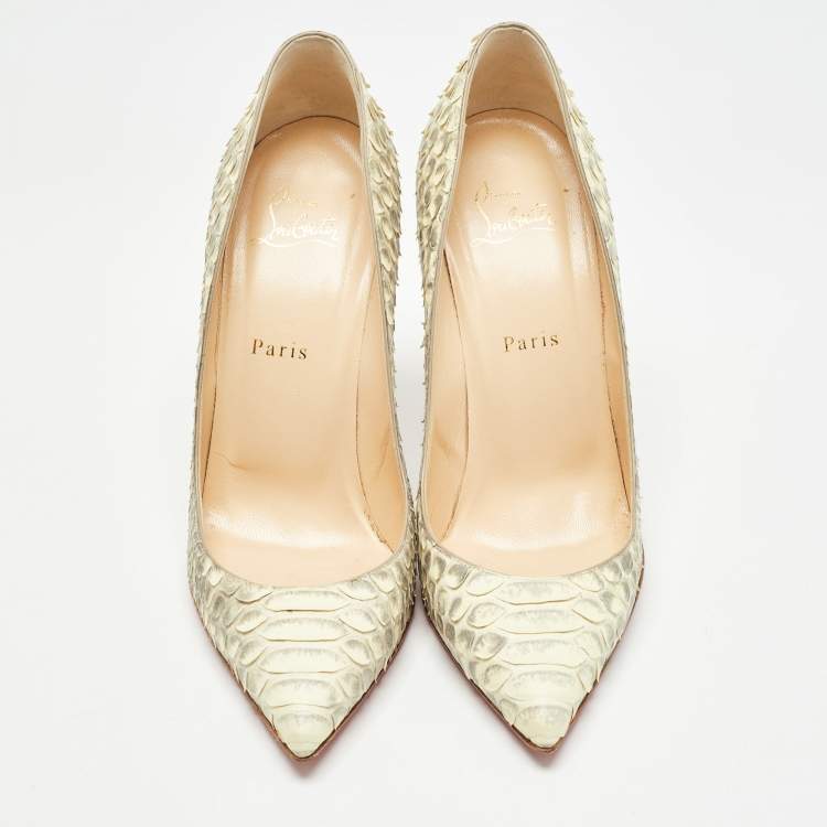 Pre Owned Christian Louboutin Light Yellow/Grey Python Pigalle Follies Pumps Size 39.5