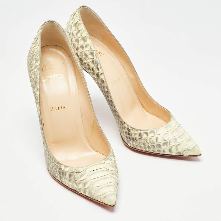 Pre Owned Christian Louboutin Light Yellow/Grey Python Pigalle Follies Pumps Size 39.5