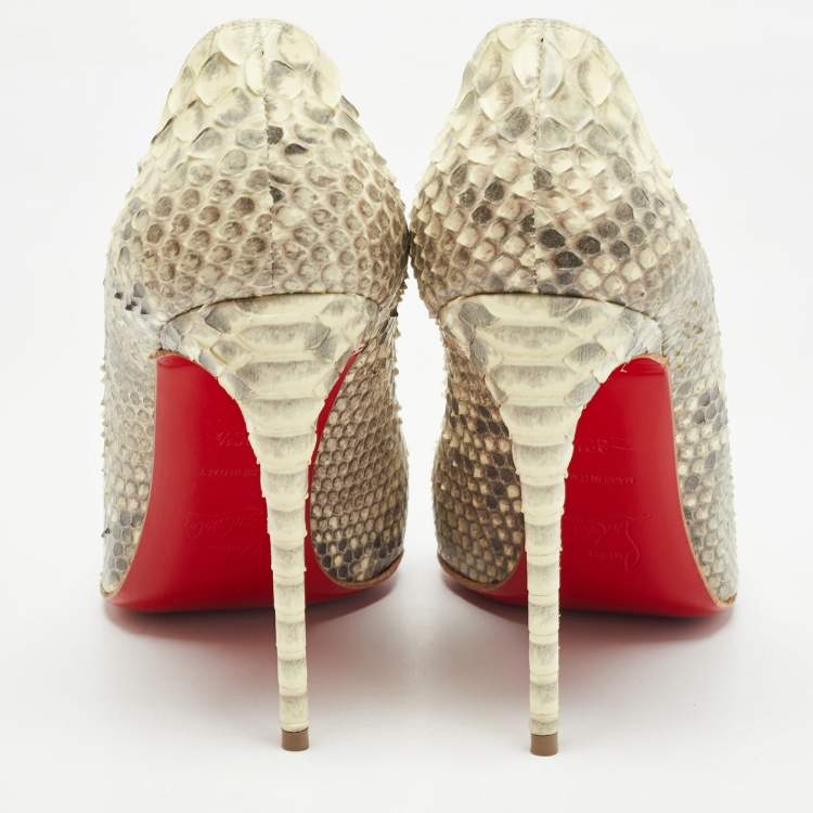 Pre Owned Christian Louboutin Light Yellow/Grey Python Pigalle Follies Pumps Size 39.5