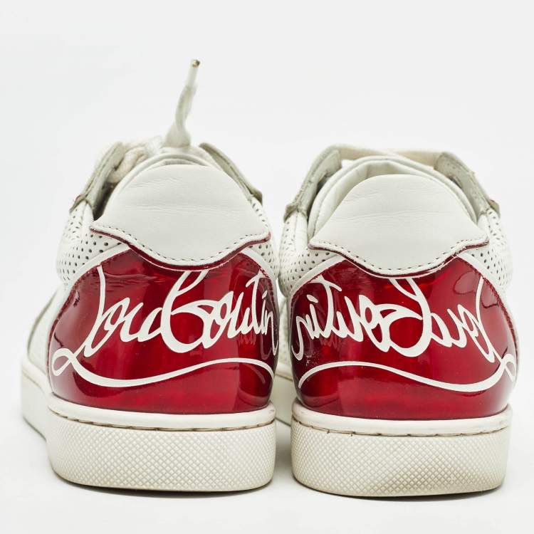 Pre Owned Christian Louboutin White Leather and PVC  Trimmed Fun Vieira Trainers Size 34.5