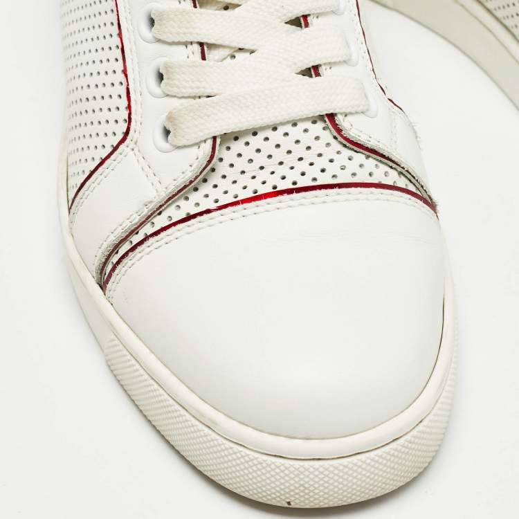 Pre Owned Christian Louboutin White Leather and PVC  Trimmed Fun Vieira Trainers Size 34.5