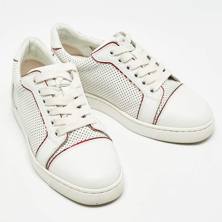 Pre Owned Christian Louboutin White Leather and PVC  Trimmed Fun Vieira Trainers Size 34.5