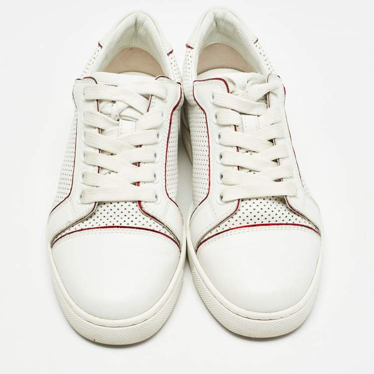Pre Owned Christian Louboutin White Leather and PVC  Trimmed Fun Vieira Trainers Size 34.5